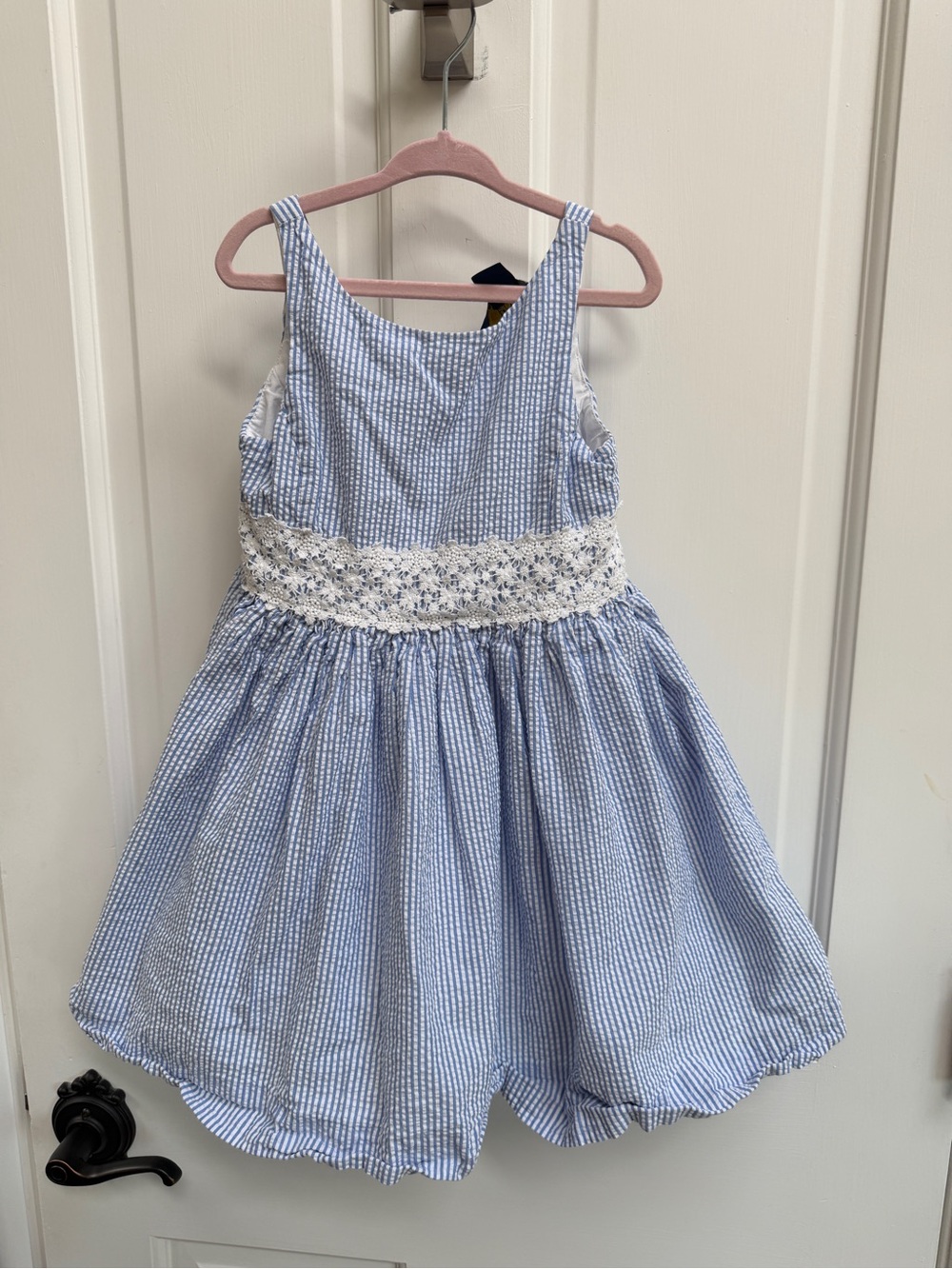 NWOT Polo by Ralph Lauren Girls 5 Blue Seersucker Sleeveless Dress White Floral